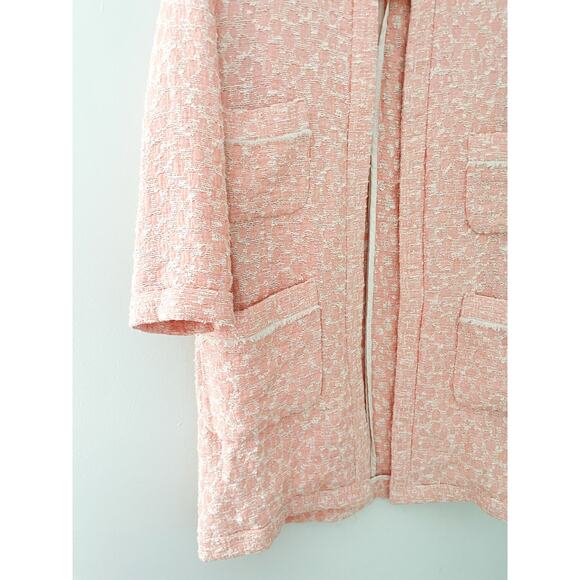 Zara Boucle Overcoat Size Medium Pink Peach Jacquard Shacket Jacket Coat - Picture 8 of 12